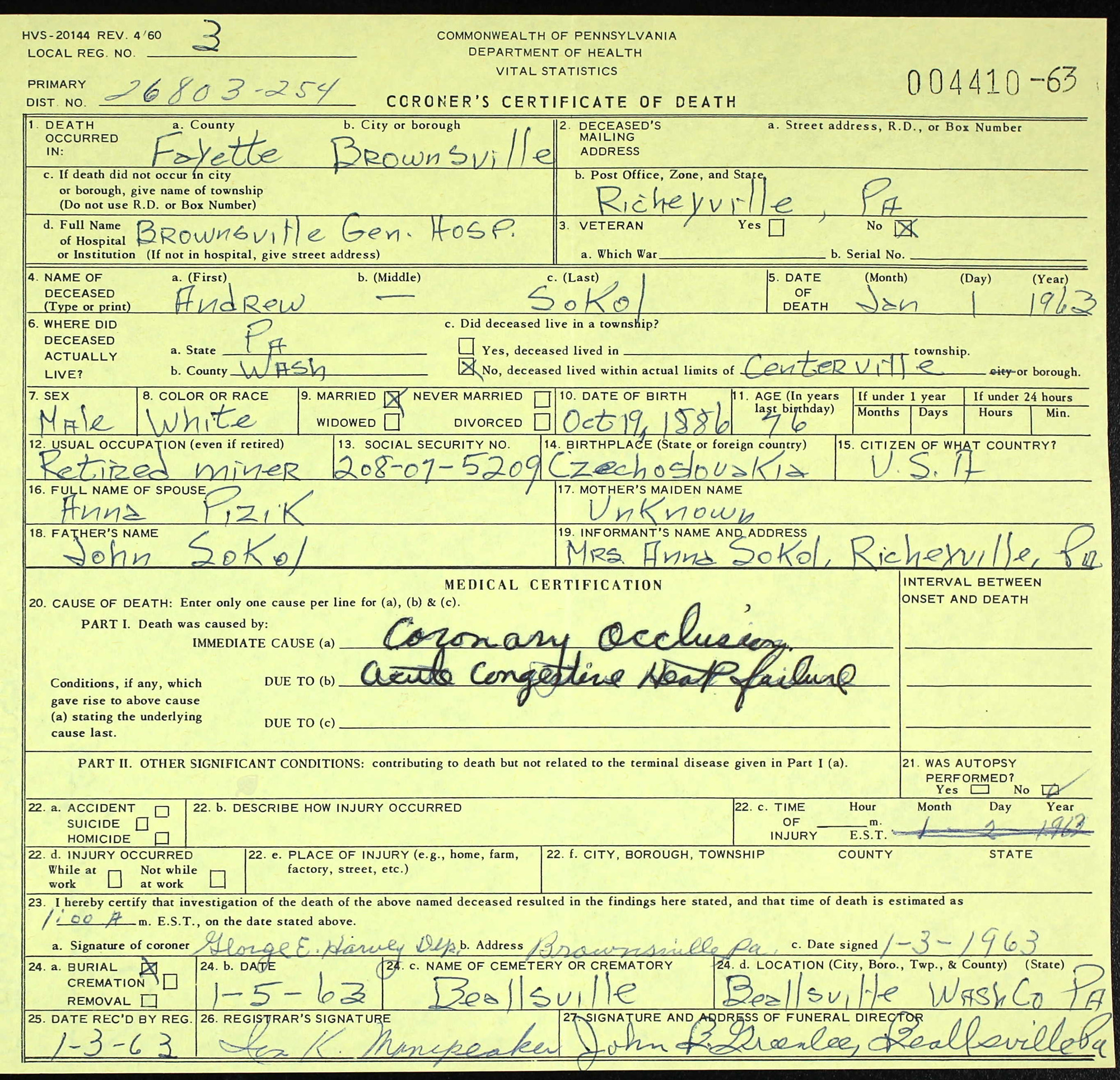death certificate